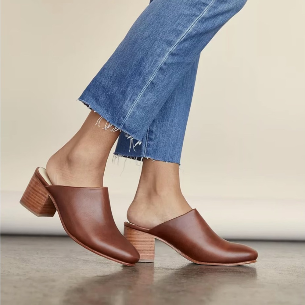 Nisolo All Day Heeled Mule Size 8 Brandy Brown